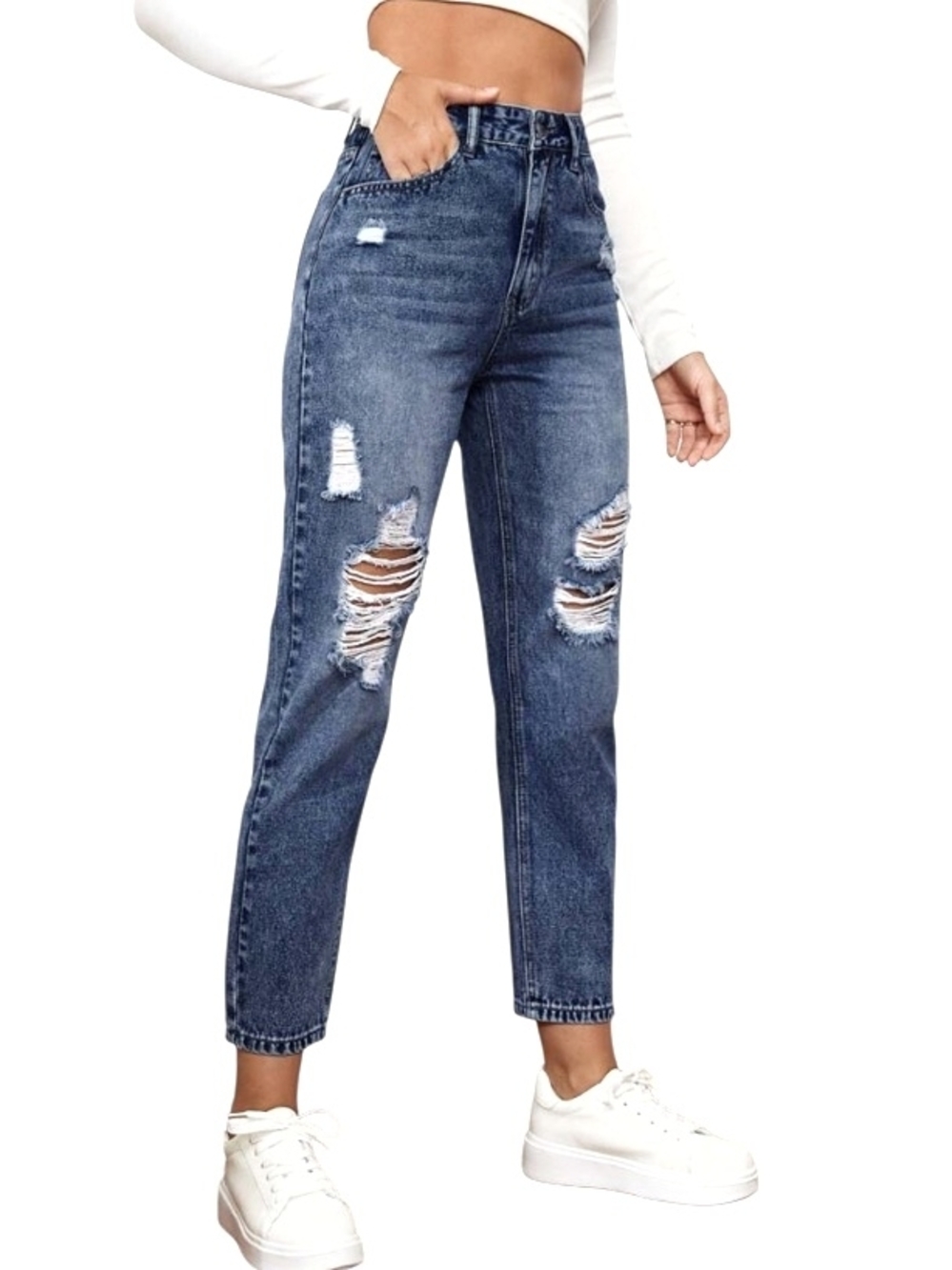 Papaya - High Rise Distressed Jeans
